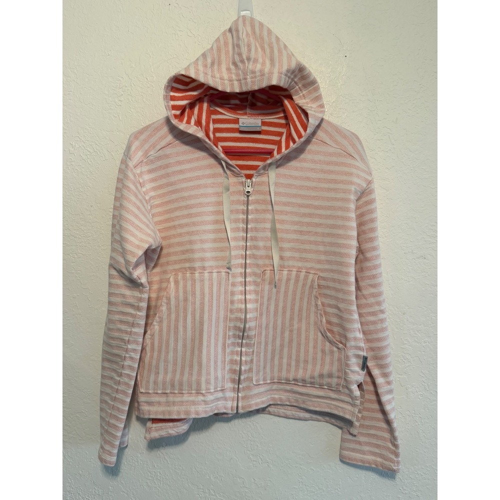 Columbia Womens Orange White Chevron Stripe Full Zip Hoodie XL0824 Size S